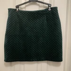 Emerald Green Quilted Velvet Mini Skirt Women’s Large 32” Waist Holiday Winter